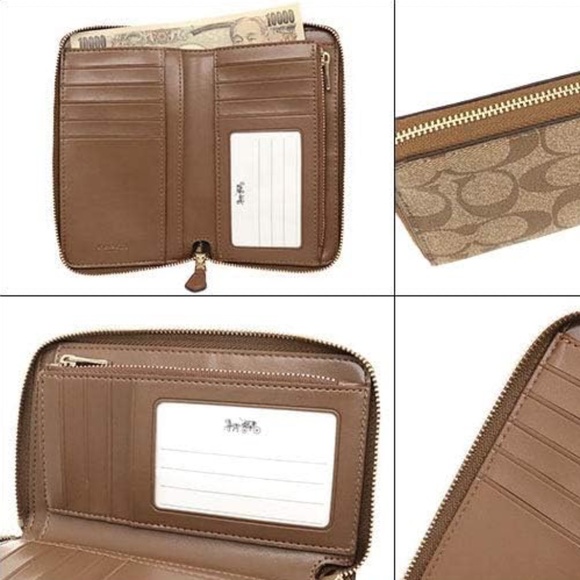 NWT Coach Medium Zip Around Signature Coated Canvas Wallet F88913 Khaki / Saddle - Picture 7 of 9